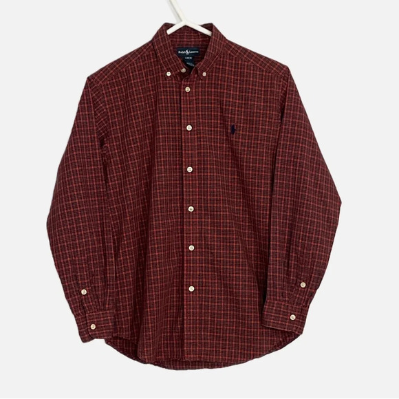 Ralph Lauren Boy’s Button Down Plaid Shirt Size Large 14-16 Red Blue - Picture 1 of 9